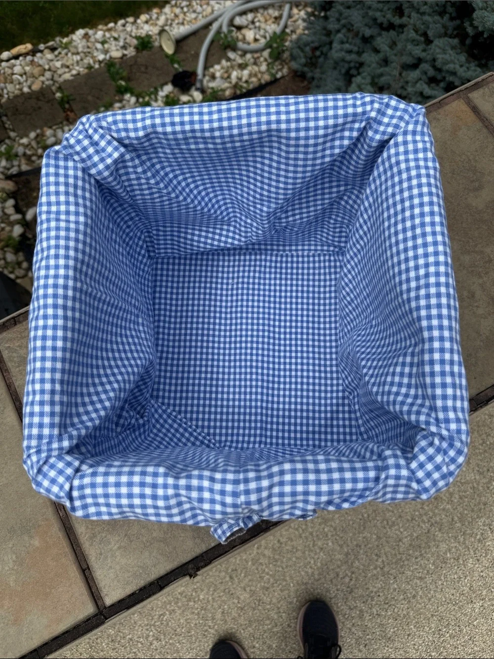 Pottery Barn Kids Woven Rattan Basket with Blue Gingham Liner